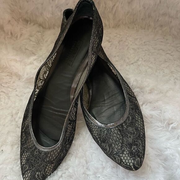 Talbots collection black and silver lace flats leather soles size 11 - Picture 2 of 7